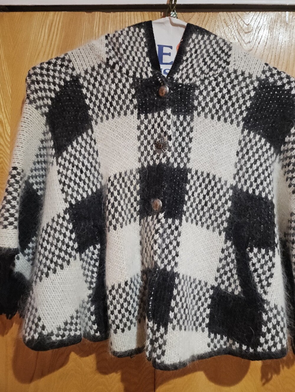Black and white plaid poncho